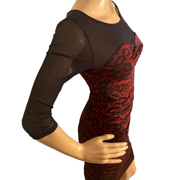 🆕 GUESS  | BANDIDA DRESS IN RED & BLACK LEOPARD PRINT SNAKESKIN OMBRÉ  SZ S - Picture 5 of 16